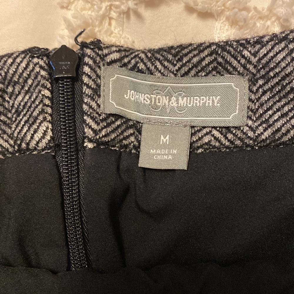 JOHNSTON & MURPHY Midi Pencil Skirt Black White Herringbone Wool Medium … - Picture 3 of 6